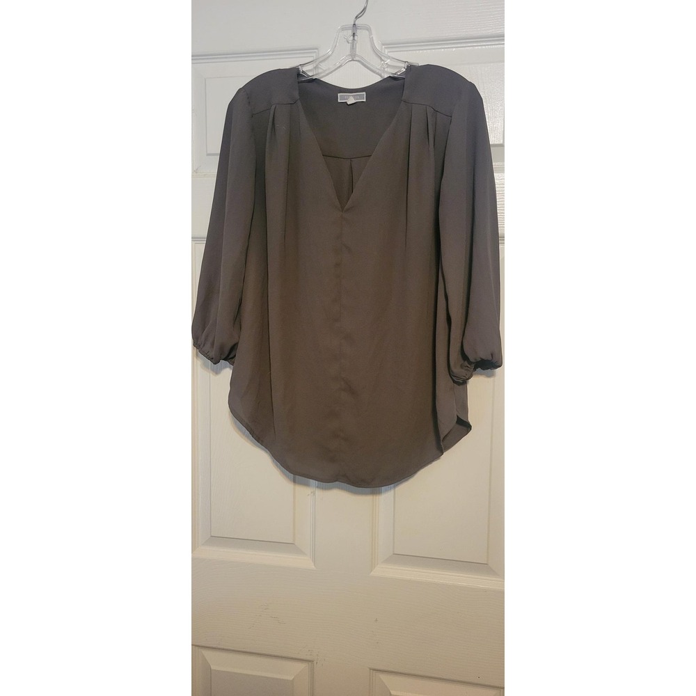 Pleione‎ Olive Drab V-Neck Chiffon Blouse 3/4 Sleeve Pleated Top WAQ54773 Mens M